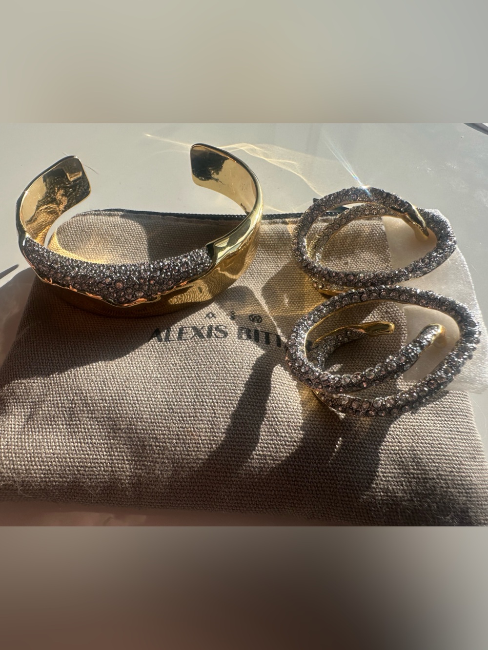 Alexis Bittar Gold Crystal Pavé Cuff Bracelet and Hoop Earrings Set -New